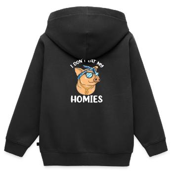 Je ne mange pas mes homies végétalien végétarien amour animal - Sweat Premium à capuche zippé enfant bio - noir - Dos - AI Model Kid Male (0cm)