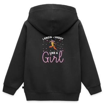 Je tire comme une fille essaie de garder le tir à l’arc drôle - Sweat Premium à capuche zippé enfant bio - noir - Dos - AI Model Kid Male (0cm)