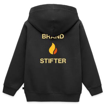 ★ Designfarben änderbar ★ Brandstifter (Feuer) - Kinder Premium Organic Zip Hoodie - Schwarz - Hinten - AI Model Kid Male (0cm)