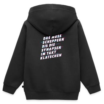 Muss scheppern bis Synapsen klatschen - Kinder Premium Organic Zip Hoodie - Schwarz - Hinten - AI Model Kid Male (0cm)
