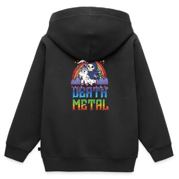 Death Metal & Einhorn Regenbogen - Kinder Premium Organic Zip Hoodie - Schwarz - Hinten - AI Model Kid Male (0cm)
