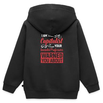 Kapitalist vor dem Professor gewarnt hat - Kinder Premium Organic Zip Hoodie - Schwarz - Hinten - AI Model Kid Male (0cm)