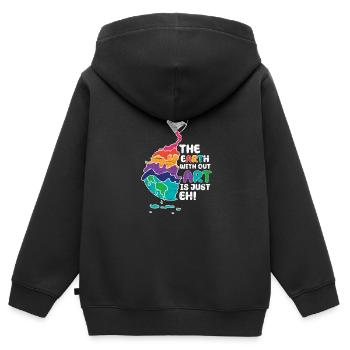 Ohne Kunst ist die Erde nur Eh! - Kinder Premium Organic Zip Hoodie - Schwarz - Hinten - AI Model Kid Male (0cm)
