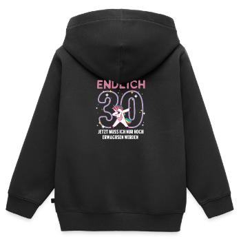 Endlich 30. Geburtstag Jetzt noch erwachsen werden - Kinder Premium Organic Zip Hoodie - Schwarz - Hinten - AI Model Kid Male (0cm)