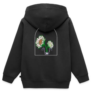 ÜBER DEM FENSTER BLUME - Kinder Premium Organic Zip Hoodie - Schwarz - Hinten - AI Model Kid Male (0cm)