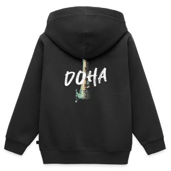 "Illustration détail Stade Sheikh Khalifa, Doha - Sweat Premium à capuche zippé enfant bio - noir - Dos - AI Model Kid Male (0cm)