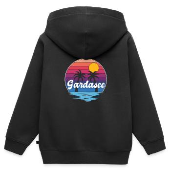 Lac de Garde vacanciers Gardasee - Sweat Premium à capuche zippé enfant bio - noir - Dos - AI Model Kid Male (0cm)