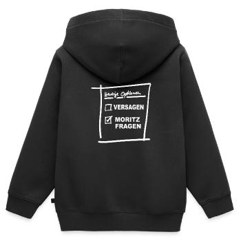 Moritz Fragen - Kinder Premium Organic Zip Hoodie - Schwarz - Hinten - AI Model Kid Male (0cm)