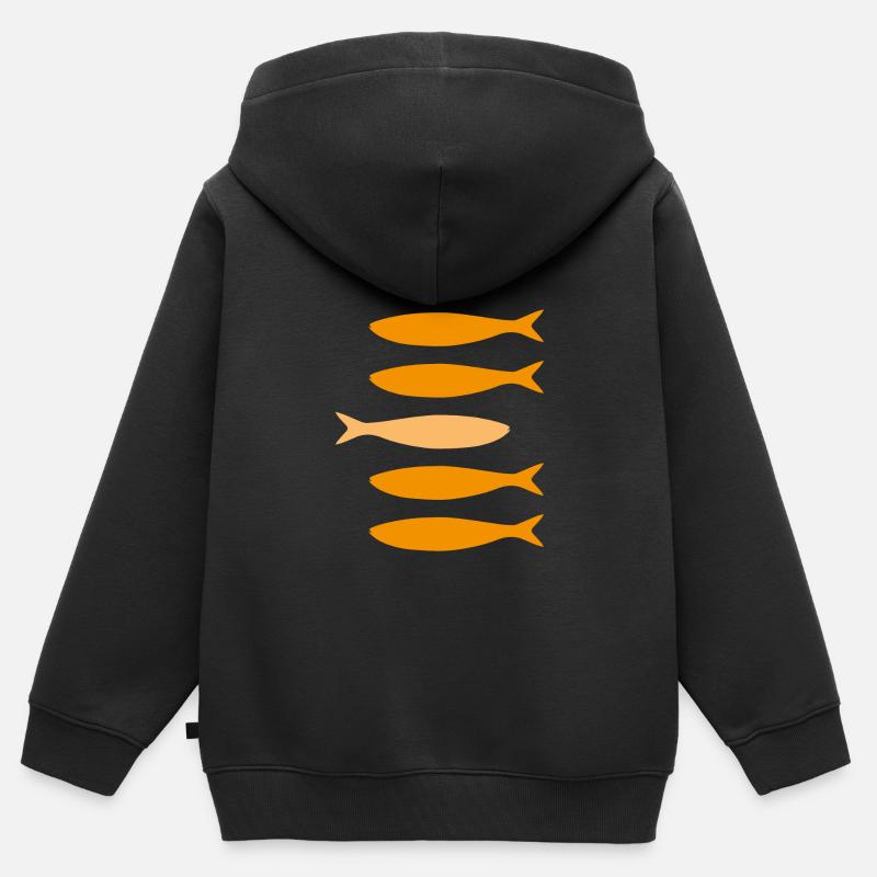 Sardines oranges - Sweat Premium à capuche zippé enfant bio - noir