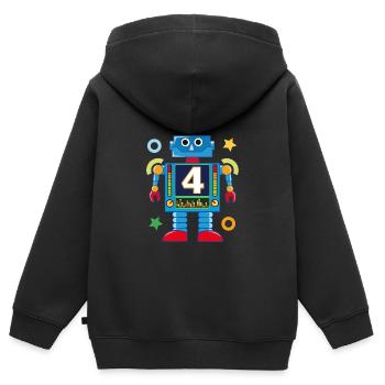Petit robot 4ème anniversaire - Sweat Premium à capuche zippé enfant bio - noir - Dos - AI Model Kid Male (0cm)