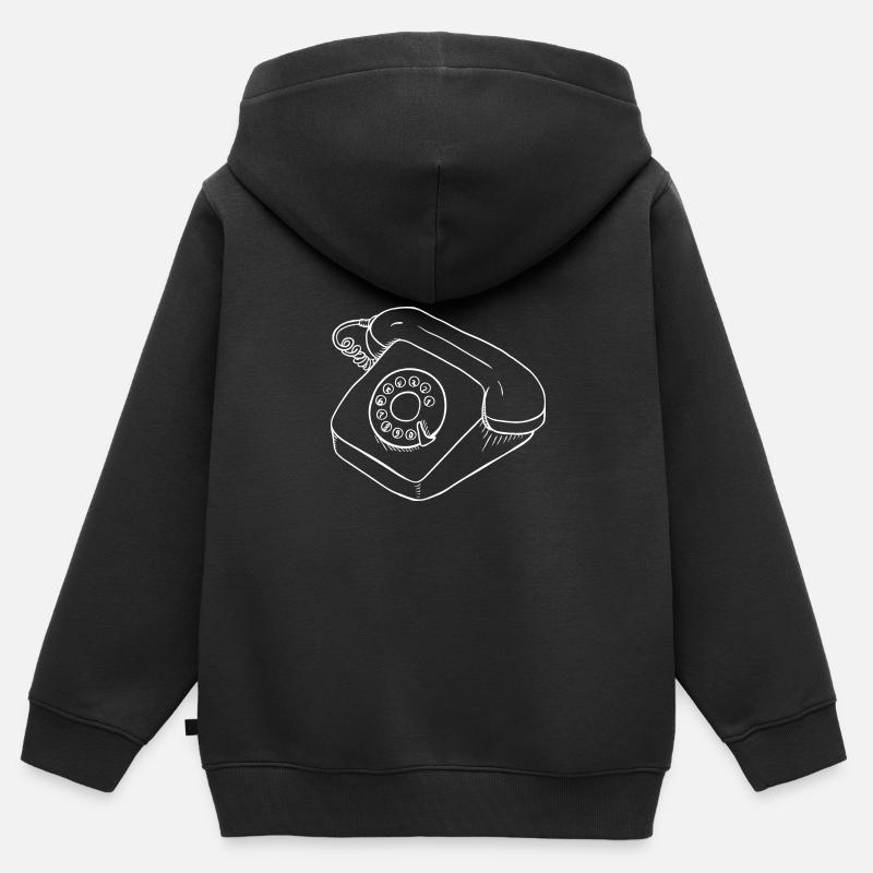 Rétro téléphone Dial Combiné - Sweat Premium à capuche zippé enfant bio - noir