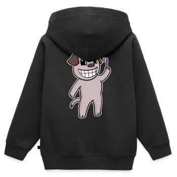 Chien avec brosse à dents - Sweat Premium à capuche zippé enfant bio - noir - Dos - AI Model Kid Male (0cm)