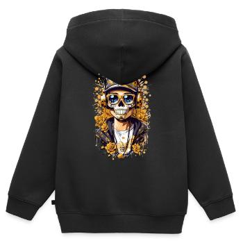Goldener Zucker Schädel - Kinder Premium Organic Zip Hoodie - Schwarz - Hinten - AI Model Kid Male (0cm)