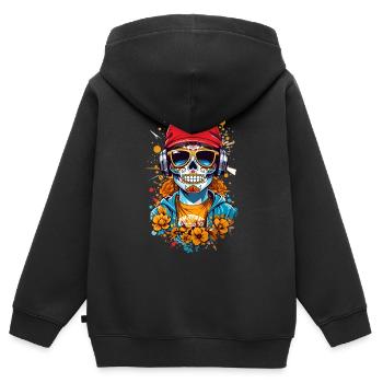 Zucker Schädel - Kinder Premium Organic Zip Hoodie - Schwarz - Hinten - AI Model Kid Male (0cm)