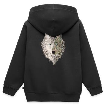 tête de loup - Sweat Premium à capuche zippé enfant bio - noir - Dos - AI Model Kid Male (0cm)