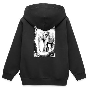 éléphant en noir et blanc - Sweat Premium à capuche zippé enfant bio - noir - Dos - AI Model Kid Male (0cm)