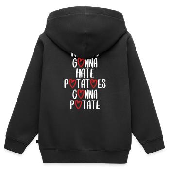 Hater gonna Hate Potatoes Schrift Spruch Englisch - Kinder Premium Organic Zip Hoodie - Schwarz - Hinten - AI Model Kid Male (0cm)