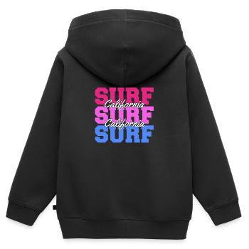 SURF SURF NEU - Kinder Premium Organic Zip Hoodie - Schwarz - Hinten - AI Model Kid Male (0cm)