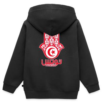 Drapeau tunisien - main de fatma - Sweat Premium à capuche zippé enfant bio - noir - Dos - AI Model Kid Male (0cm)