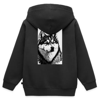 Husky Siberian Husky Hund Zeichnung - Kinder Premium Organic Zip Hoodie - Schwarz - Hinten - AI Model Kid Male (0cm)
