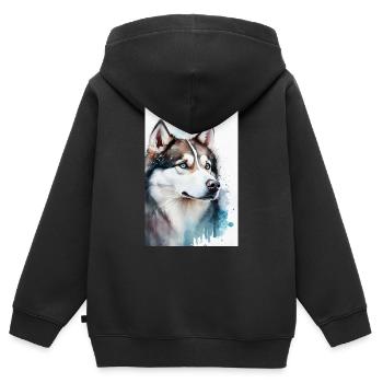 Husky Siberian Husky Dog Watercolor Dogs - Kids Premium Organic Zip-up Hoodie - black - Back - AI Model Kid Male (0cm)