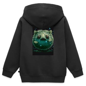 Kugelfisch Fische Kugelfische Pufferfish Zeichnung - Kinder Premium Organic Zip Hoodie - Schwarz - Hinten - AI Model Kid Male (0cm)