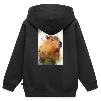 Capybara capybara capybaras watercolor animal - Kids Premium Organic Zip-up Hoodie - black - Back - AI Model Kid Male (0cm)