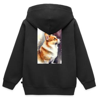 Aquarelles de chiens gallois Corgi Pembroke - Sweat Premium à capuche zippé enfant bio - noir - Dos - AI Model Kid Male (0cm)