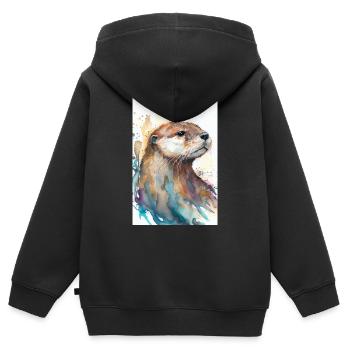 Otter Sea Otter Watercolors - Kids Premium Organic Zip-up Hoodie - black - Back - AI Model Kid Male (0cm)