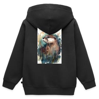 Otter Sea Otter Watercolor - Kids Premium Organic Zip-up Hoodie - black - Back - AI Model Kid Male (0cm)