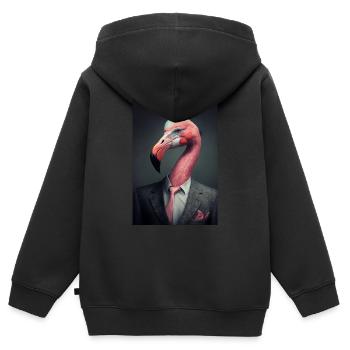 Flamingo Flamingos Tier Vogel Anzug - Kinder Premium Organic Zip Hoodie - Schwarz - Hinten - AI Model Kid Male (0cm)