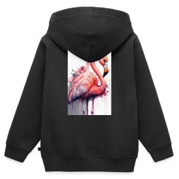 Flamingo Flamingos Tier Vogel Wasserfarben - Kinder Premium Organic Zip Hoodie - Schwarz - Hinten - AI Model Kid Male (0cm)