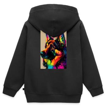 Deutscher Schäferhund Hund Malinois Farbenfroh - Kinder Premium Organic Zip Hoodie - Schwarz - Hinten - AI Model Kid Male (0cm)
