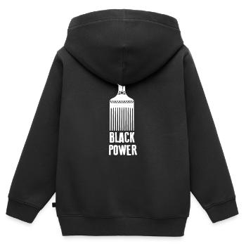 Puissance noire - Sweat Premium à capuche zippé enfant bio - noir - Dos - AI Model Kid Male (0cm)