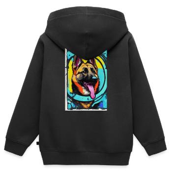 Impression pop art moderne | coloré | Berger allemand - Sweat Premium à capuche zippé enfant bio - noir - Dos - AI Model Kid Male (0cm)