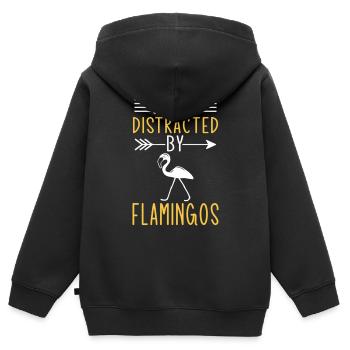 Leicht abgelenkt von Flamingos - Kinder Premium Organic Zip Hoodie - Schwarz - Hinten - AI Model Kid Male (0cm)