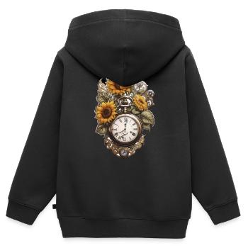 Uhr mit Sonnenblumen - Kinder Premium Organic Zip Hoodie - Schwarz - Hinten - AI Model Kid Male (0cm)