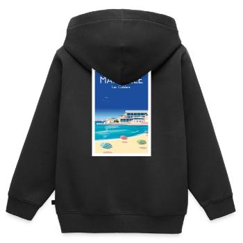 MARSEILLE LES CATALANS - Sweat Premium à capuche zippé enfant bio - noir - Dos - AI Model Kid Male (0cm)