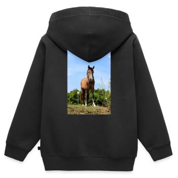 Pferd - Kinder Premium Organic Zip Hoodie - Schwarz - Hinten - AI Model Kid Male (0cm)
