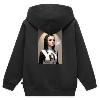 Modern Smoking Cyberpunk Nun - Kids Premium Organic Zip-up Hoodie - black - Back - AI Model Kid Male (0cm)