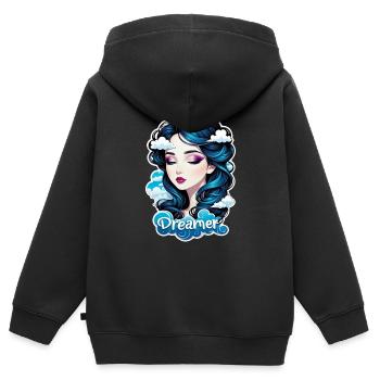 rêver - rêveur - rêveuse - rêve - rêverie - Sweat Premium à capuche zippé enfant bio - noir - Dos - AI Model Kid Male (0cm)