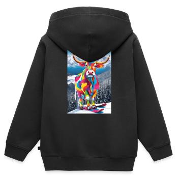 Kuh im Skigebiet - Kinder Premium Organic Zip Hoodie - Schwarz - Hinten - AI Model Kid Male (0cm)