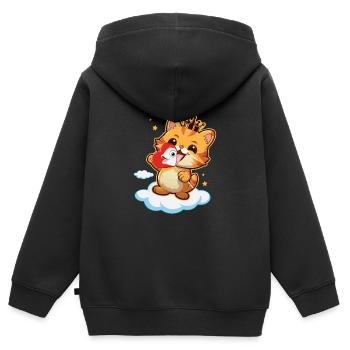 Chat - Heureux au paradis - Cats Heaven - Sweat Premium à capuche zippé enfant bio - noir - Dos - AI Model Kid Male (0cm)