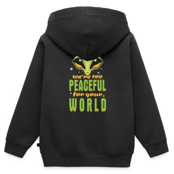 Extraterrestre extraterrestre - Nous sommes trop pacifiques - Sweat Premium à capuche zippé enfant bio - noir - Dos - AI Model Kid Male (0cm)
