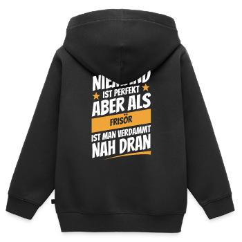 Niemand ist perfekt - Frisör - Spruch - Kinder Premium Organic Zip Hoodie - Schwarz - Hinten - AI Model Kid Male (0cm)