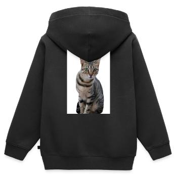 Chat chat noir chaton - Sweat Premium à capuche zippé enfant bio - noir - Dos - AI Model Kid Male (0cm)