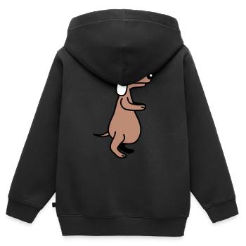 chien gros ventre en surpoids drôle dessin animé bande dessinée - Sweat Premium à capuche zippé enfant bio - noir - Dos - AI Model Kid Male (0cm)