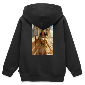 Athena, armored goddess with spear, owl - Kids Premium Organic Zip-up Hoodie - black - Back - AI Model Kid Male (0cm)