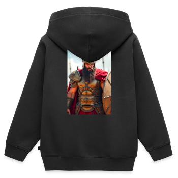 Ares, armored war god with crimson cape - Kids Premium Organic Zip-up Hoodie - black - Back - AI Model Kid Male (0cm)