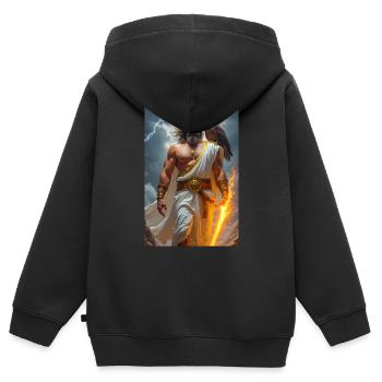 Zeus, bärtiger Gott, der einen Blitz hält, Sturm - Kinder Premium Organic Zip Hoodie - Schwarz - Hinten - AI Model Kid Male (0cm)
